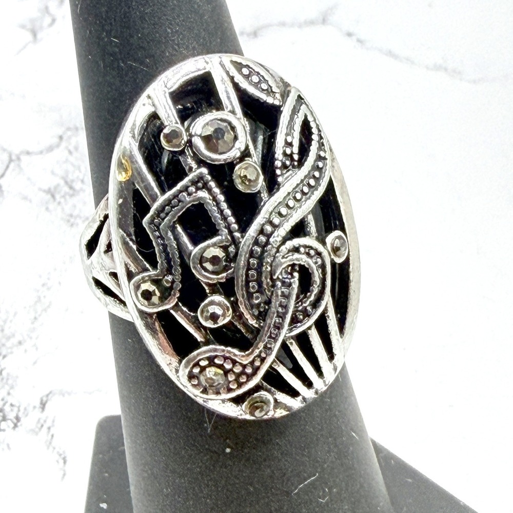 Music Note Treble Cleff Ring Black Stone Musician Gift Size 6 New See VIDEO
